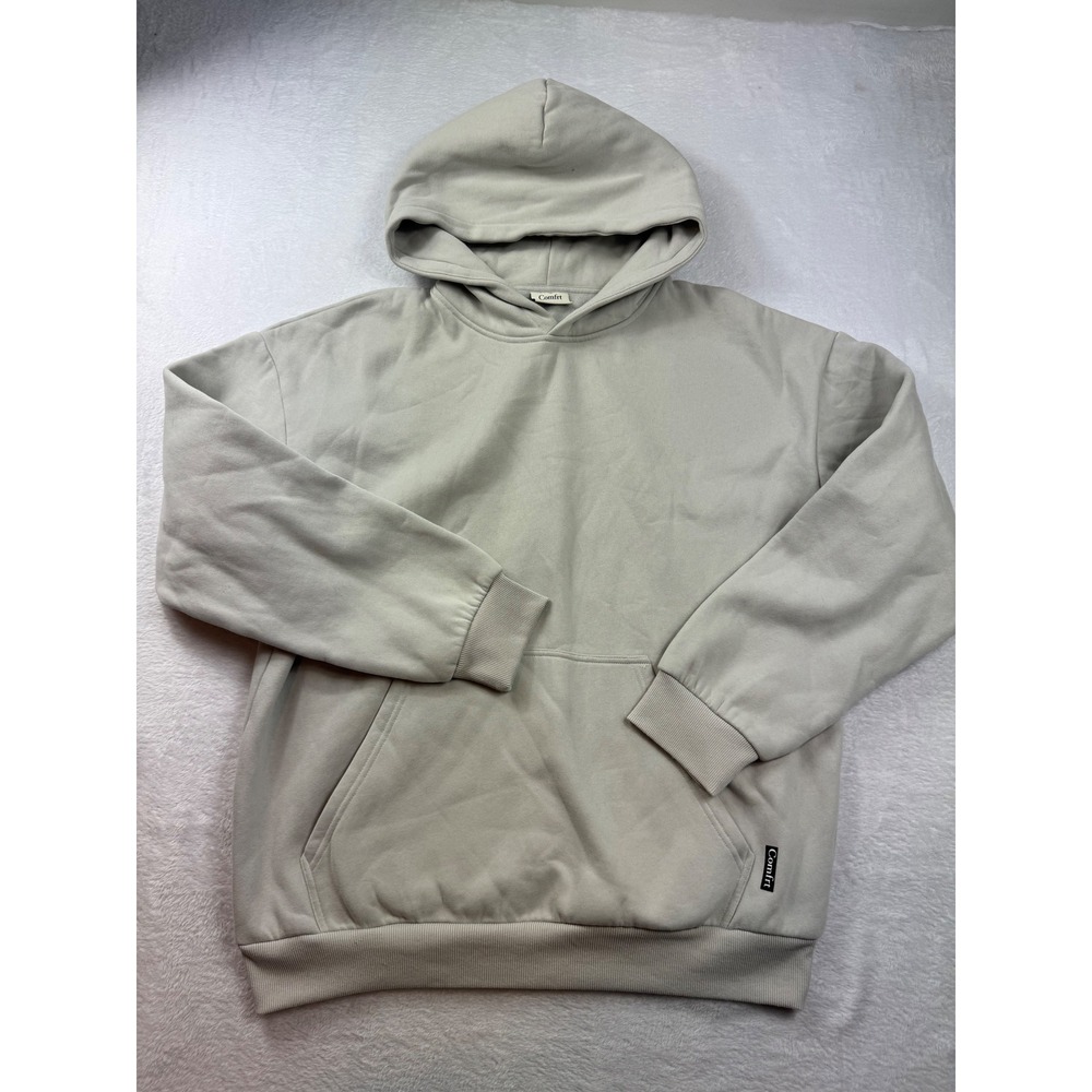 Comfrt Hoodie XL Light Grey Oatmeal Fleece Pullover Sweatshirt Relaxed Fit